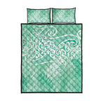 Aotearoa Maori Koru Curves Quilt Bed Set Silver Ferns - Mint