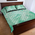 Aotearoa Maori Koru Curves Quilt Bed Set Silver Ferns - Mint
