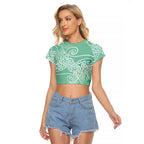 Aotearoa Maori Koru Curves Raglan Cropped T Shirt Silver Ferns - Mint