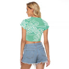Aotearoa Maori Koru Curves Raglan Cropped T Shirt Silver Ferns - Mint