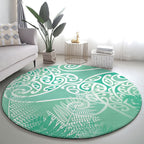 Aotearoa Maori Koru Curves Round Carpet Silver Ferns - Mint