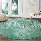Aotearoa Maori Koru Curves Round Carpet Silver Ferns - Mint