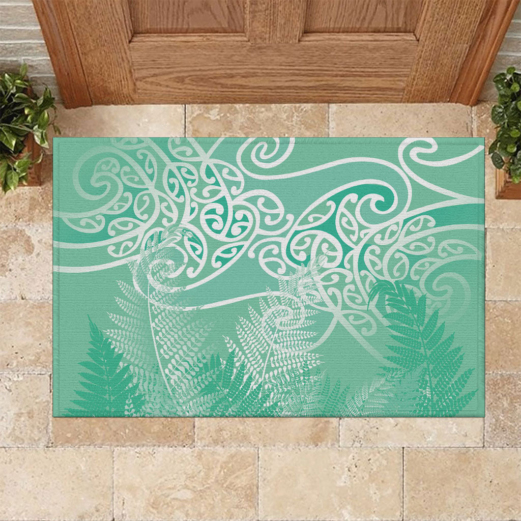 Aotearoa Maori Koru Curves Rubber Doormat Silver Ferns - Mint