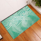 Aotearoa Maori Koru Curves Rubber Doormat Silver Ferns - Mint