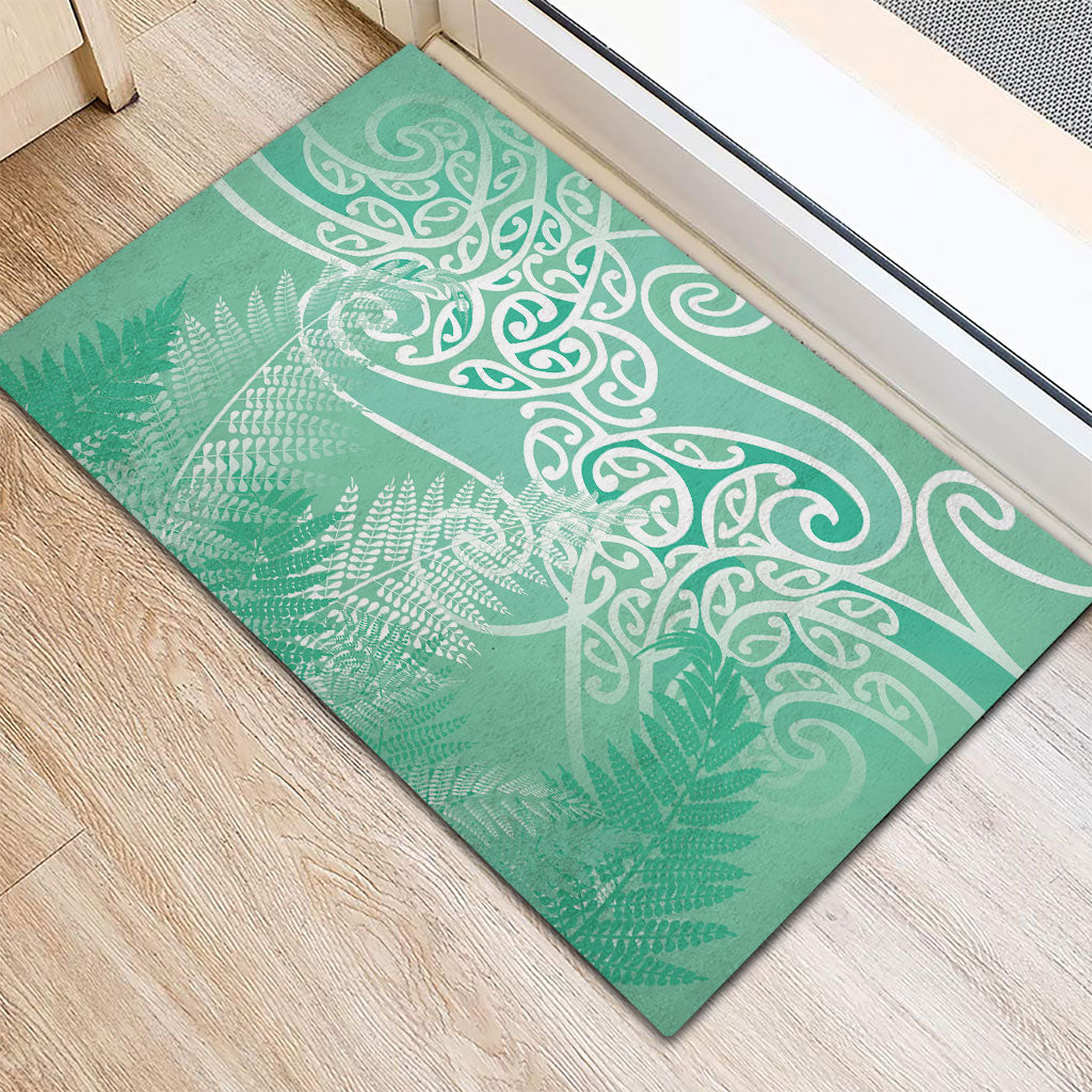 Aotearoa Maori Koru Curves Rubber Doormat Silver Ferns - Mint