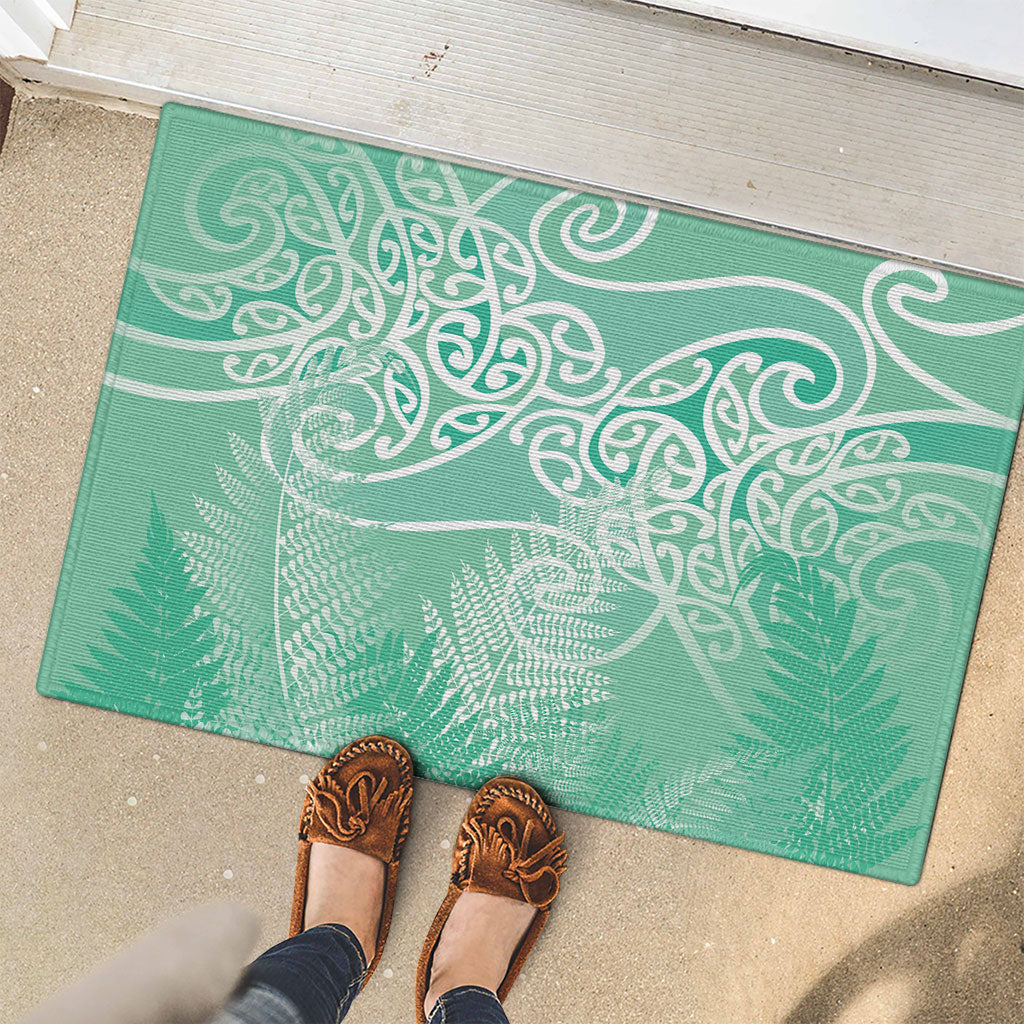 Aotearoa Maori Koru Curves Rubber Doormat Silver Ferns - Mint