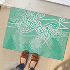 Aotearoa Maori Koru Curves Rubber Doormat Silver Ferns - Mint
