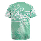 Aotearoa Maori Koru Curves Rugby Jersey Silver Ferns - Mint