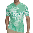 Aotearoa Maori Koru Curves Rugby Jersey Silver Ferns - Mint