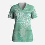 Aotearoa Maori Koru Curves Scrub Top Silver Ferns - Mint