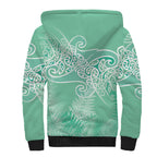 Aotearoa Maori Koru Curves Sherpa Hoodie Silver Ferns - Mint