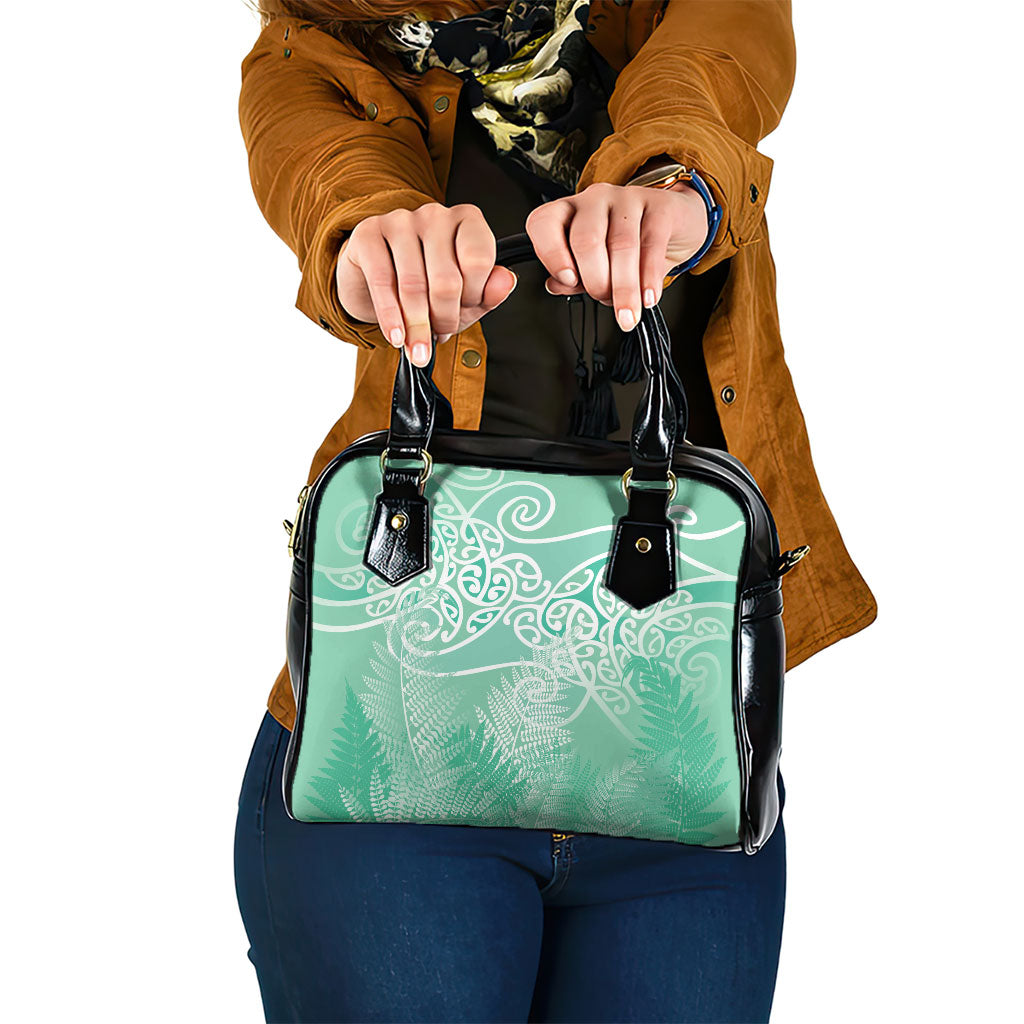 Aotearoa Maori Koru Curves Shoulder Handbag Silver Ferns - Mint