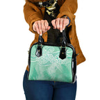 Aotearoa Maori Koru Curves Shoulder Handbag Silver Ferns - Mint
