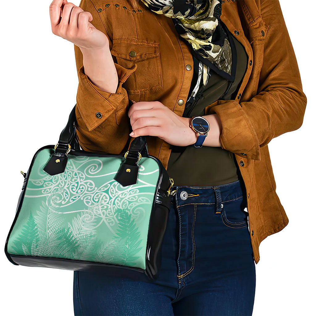 Aotearoa Maori Koru Curves Shoulder Handbag Silver Ferns - Mint