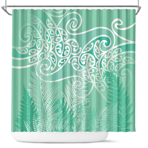 Aotearoa Maori Koru Curves Shower Curtain Silver Ferns - Mint