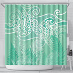 Aotearoa Maori Koru Curves Shower Curtain Silver Ferns - Mint