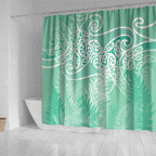 Aotearoa Maori Koru Curves Shower Curtain Silver Ferns - Mint