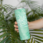 Aotearoa Maori Koru Curves Skinny Tumbler Silver Ferns - Mint
