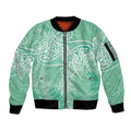 Aotearoa Maori Koru Curves Sleeve Zip Bomber Jacket Silver Ferns - Mint
