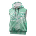 Aotearoa Maori Koru Curves Sleeveless Hoodie Silver Ferns - Mint