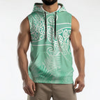 Aotearoa Maori Koru Curves Sleeveless Hoodie Silver Ferns - Mint