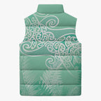 Aotearoa Maori Koru Curves Sleeveless Puffer Jacket Silver Ferns - Mint