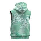 Aotearoa Maori Koru Curves Sleeveless Zip Hoodie Silver Ferns - Mint
