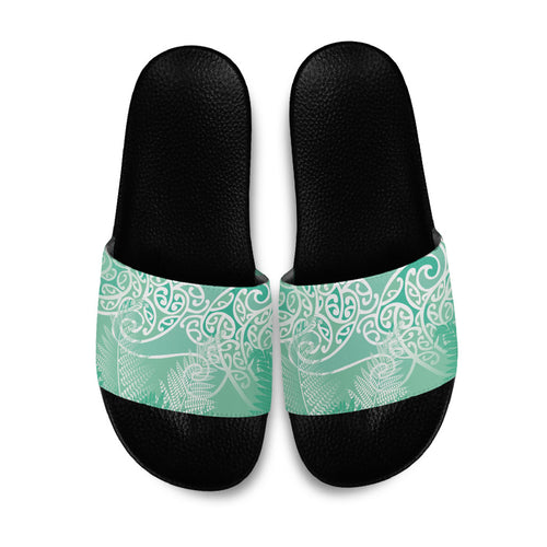 Aotearoa Maori Koru Curves Slide Sandals Silver Ferns - Mint