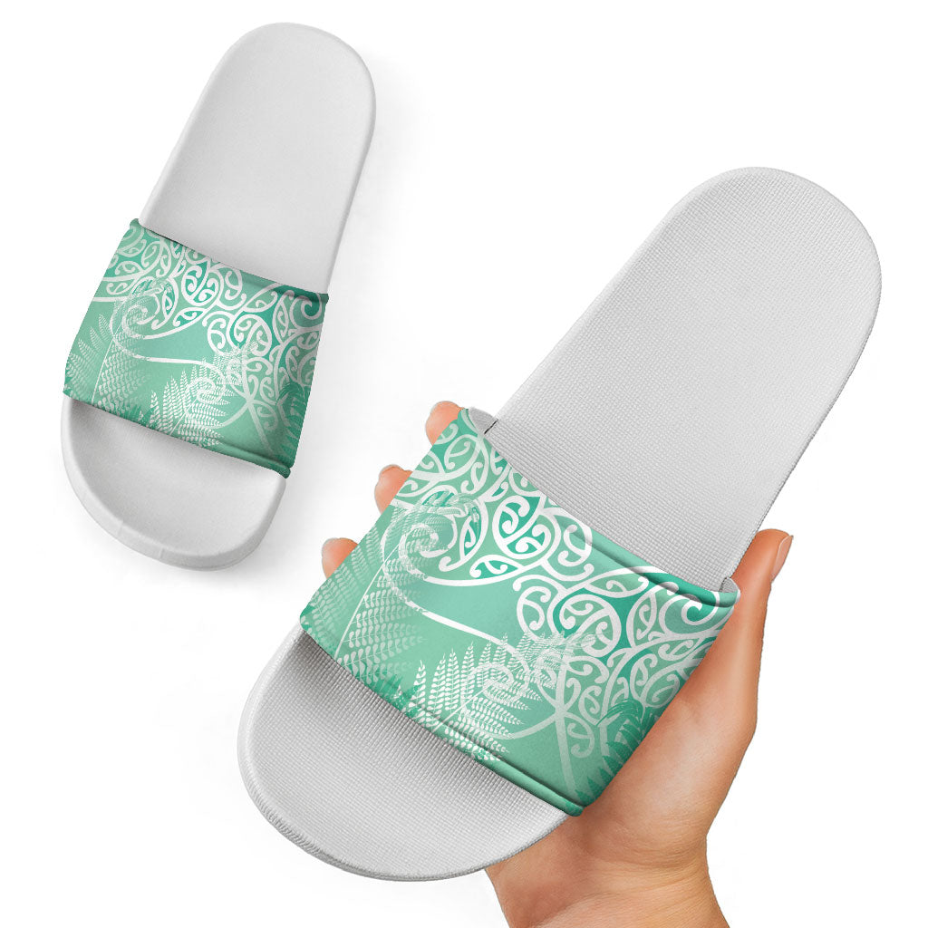 Aotearoa Maori Koru Curves Slide Sandals Silver Ferns - Mint