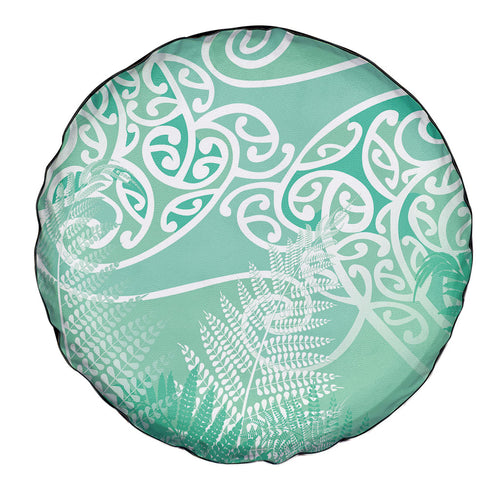 Aotearoa Maori Koru Curves Spare Tire Cover Silver Ferns - Mint