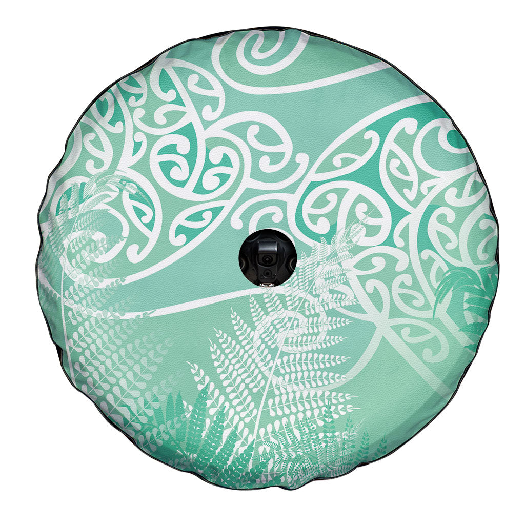 Aotearoa Maori Koru Curves Spare Tire Cover Silver Ferns - Mint