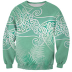 Aotearoa Maori Koru Curves Sweatshirt Silver Ferns - Mint