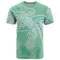 Aotearoa Maori Koru Curves T Shirt Silver Ferns - Mint