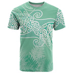 Aotearoa Maori Koru Curves T Shirt Silver Ferns - Mint