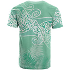 Aotearoa Maori Koru Curves T Shirt Silver Ferns - Mint