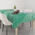Aotearoa Maori Koru Curves Tablecloth Silver Ferns - Mint