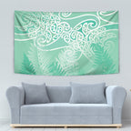 Aotearoa Maori Koru Curves Tapestry Silver Ferns - Mint