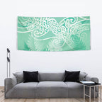 Aotearoa Maori Koru Curves Tapestry Silver Ferns - Mint