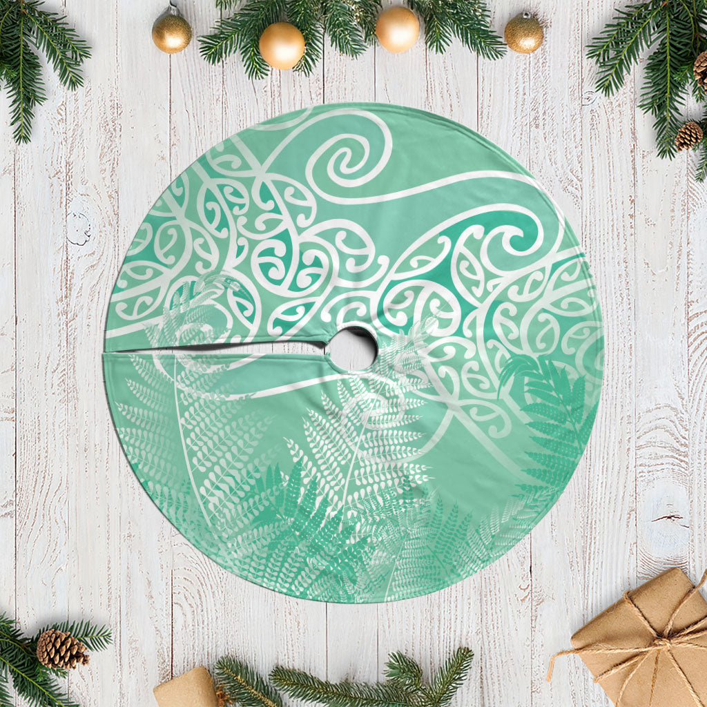 Aotearoa Maori Koru Curves Tree Skirt Silver Ferns - Mint