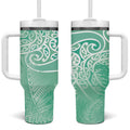 Aotearoa Maori Koru Curves Tumbler With Handle Silver Ferns - Mint