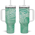 Aotearoa Maori Koru Curves Tumbler With Handle Silver Ferns - Mint