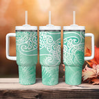 Aotearoa Maori Koru Curves Tumbler With Handle Silver Ferns - Mint