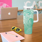 Aotearoa Maori Koru Curves Tumbler With Handle Silver Ferns - Mint