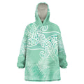 Aotearoa Maori Koru Curves Wearable Blanket Hoodie Silver Ferns - Mint