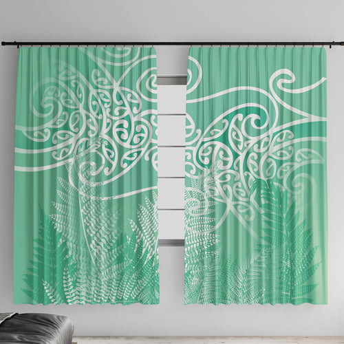 Aotearoa Maori Koru Curves Window Curtain Silver Ferns - Mint