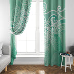 Aotearoa Maori Koru Curves Window Curtain Silver Ferns - Mint