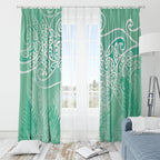 Aotearoa Maori Koru Curves Window Curtain Silver Ferns - Mint