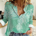 Aotearoa Maori Koru Curves Women Casual Shirt Silver Ferns - Mint