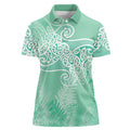 Aotearoa Maori Koru Curves Women Polo Shirt Silver Ferns - Mint
