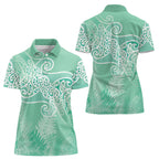Aotearoa Maori Koru Curves Women Polo Shirt Silver Ferns - Mint